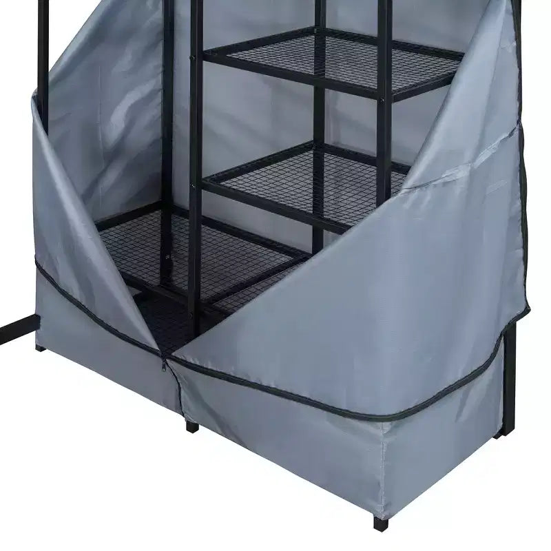 Letto a soppalco in metallo con armadio, scrivania, scaffali, presa di corrente e luce a LED