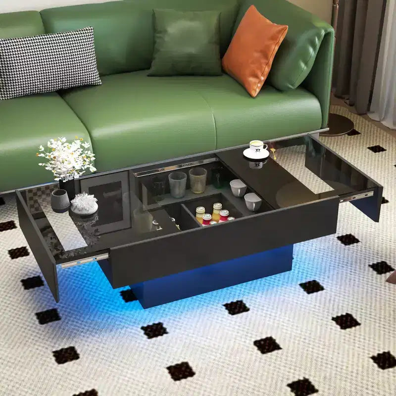 Tavolino da caffè contenitore rettangolare moderno con piano scorrevole