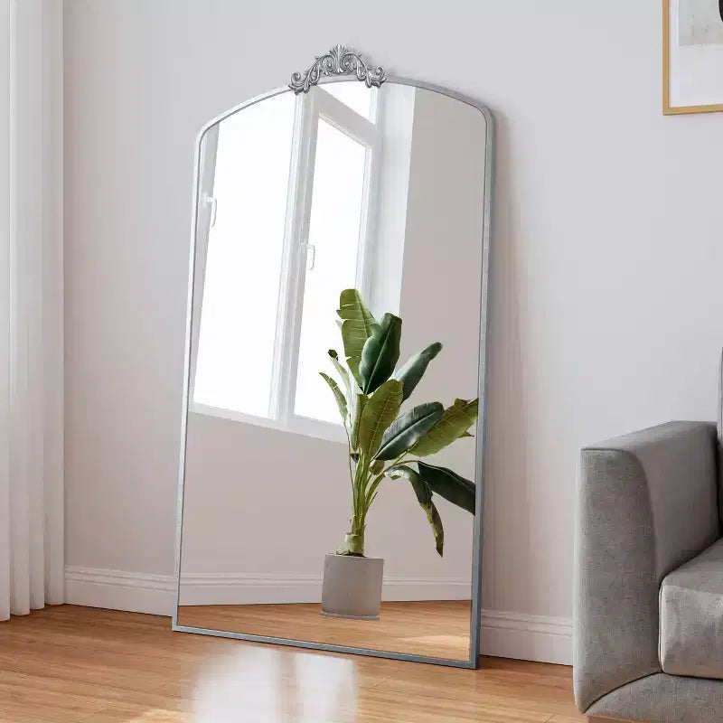 Specchio Vintage a Figura Intera ad Arco con Cornice in Metallo, 66x36 / 43x24 pollici