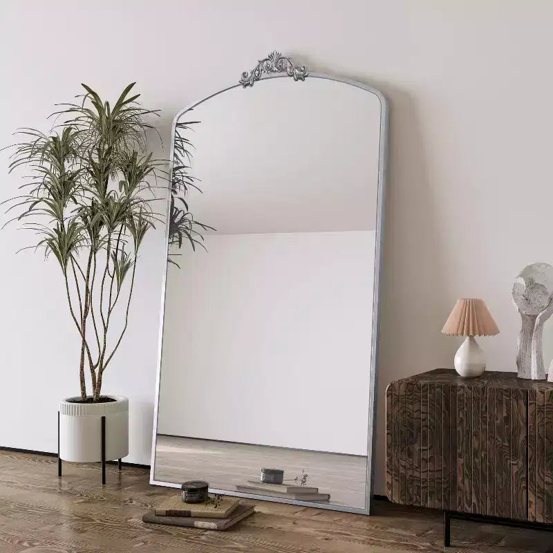 Specchio Vintage a Figura Intera ad Arco con Cornice in Metallo, 66x36 / 43x24 pollici