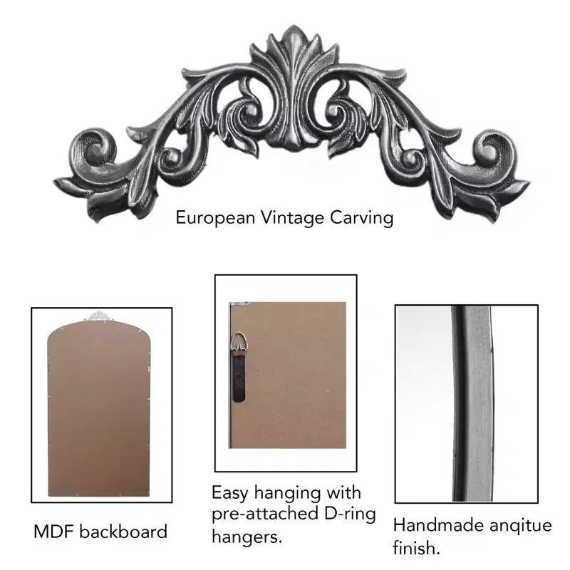 Specchio Vintage a Figura Intera ad Arco con Cornice in Metallo, 66x36 / 43x24 pollici