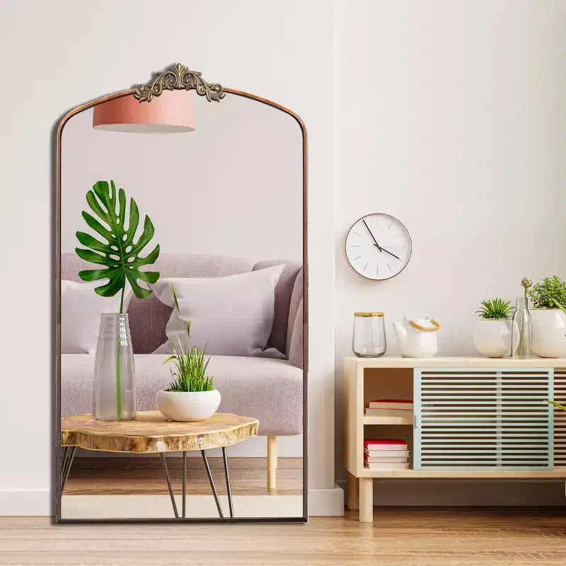 Specchio Vintage a Figura Intera ad Arco con Cornice in Metallo, 66x36 / 43x24 pollici