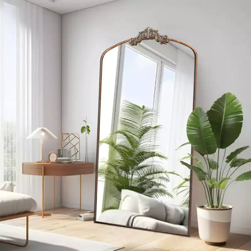 Specchio Vintage a Figura Intera ad Arco con Cornice in Metallo, 66x36 / 43x24 pollici
