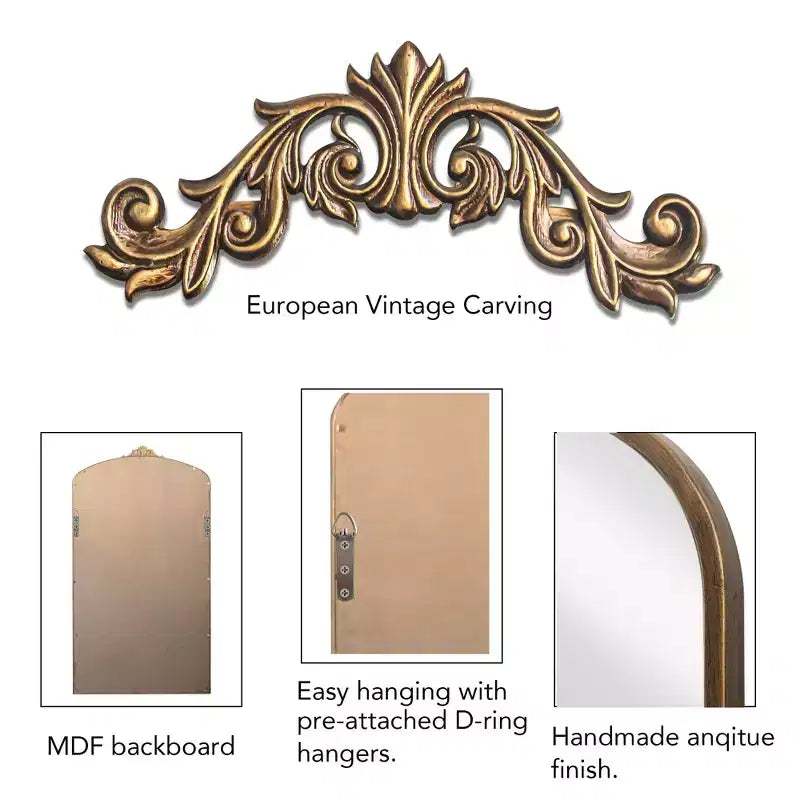 Specchio Vintage a Figura Intera ad Arco con Cornice in Metallo, 66x36 / 43x24 pollici