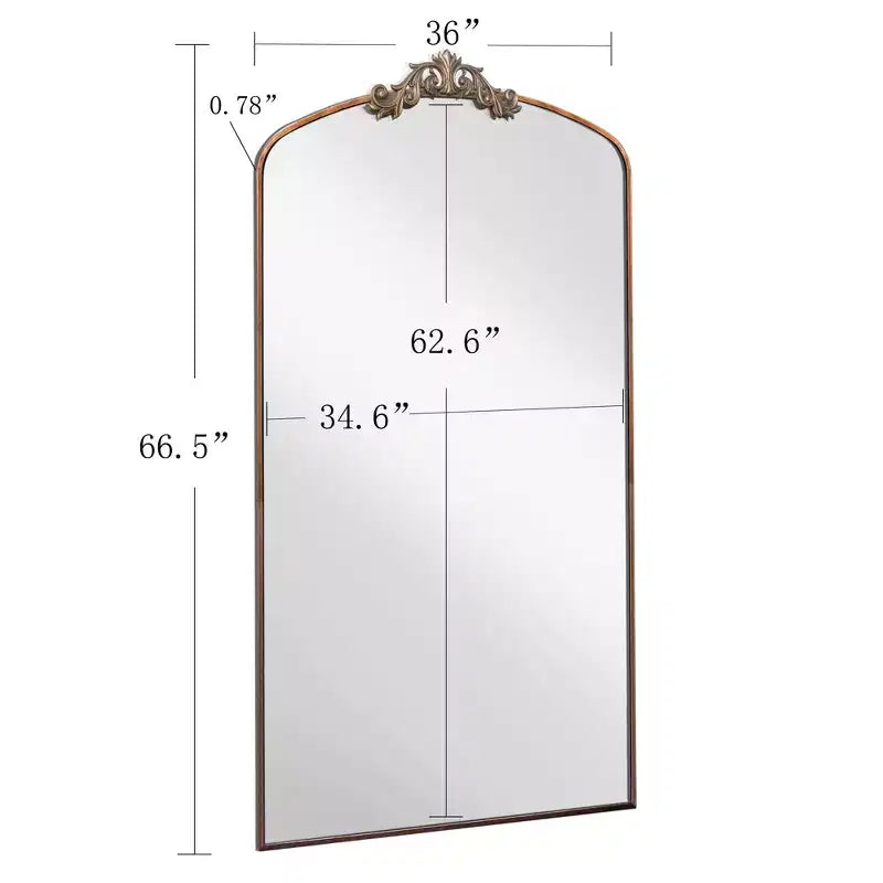 Specchio Vintage a Figura Intera ad Arco con Cornice in Metallo, 66x36 / 43x24 pollici