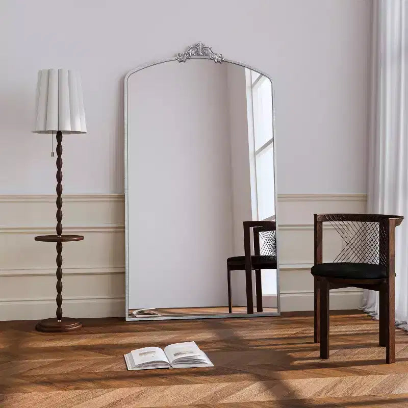 Specchio Vintage a Figura Intera ad Arco con Cornice in Metallo, 66x36 / 43x24 pollici