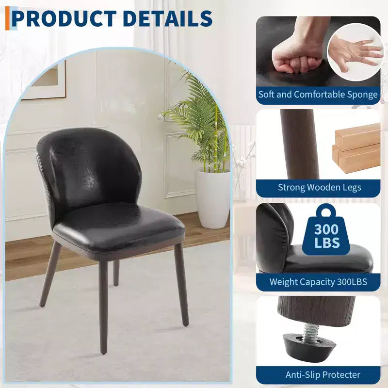 Sedie imbottite da pranzo (set da 2) con gambe in legno, stile scandinavo, per cucina e salotto