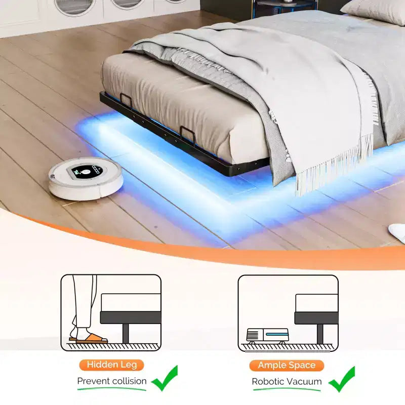 Giroletto Flottante con Luci LED, Stazione di Ricarica, Vano Nascosto e Testiera in Velluto, Non Richiede Rete a Molle, 38,6"A x 39"L x 81,3"P