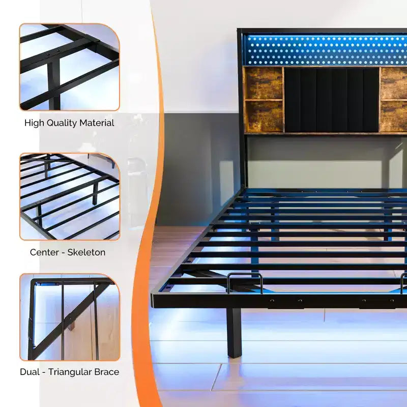 Giroletto Flottante con Luci LED, Stazione di Ricarica, Vano Nascosto e Testiera in Velluto, Non Richiede Rete a Molle, 38,6"A x 39"L x 81,3"P