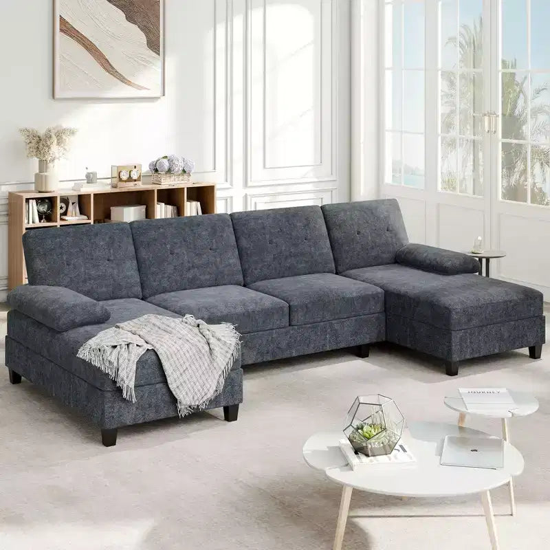 Divano componibile a U da 106" con doppia chaise longue, divano in tessuto a 4 posti, per soggiorno o appartamento