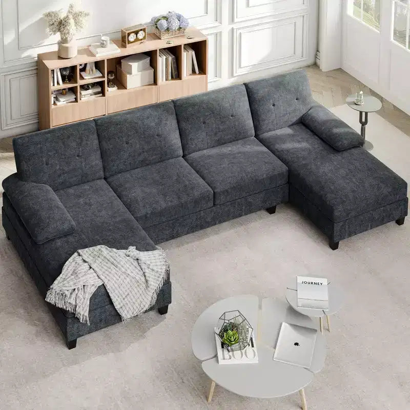 Divano componibile a U da 106" con doppia chaise longue, divano in tessuto a 4 posti, per soggiorno o appartamento