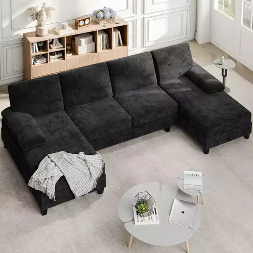Divano componibile a U da 106" con doppia chaise longue, divano in tessuto a 4 posti, per soggiorno o appartamento
