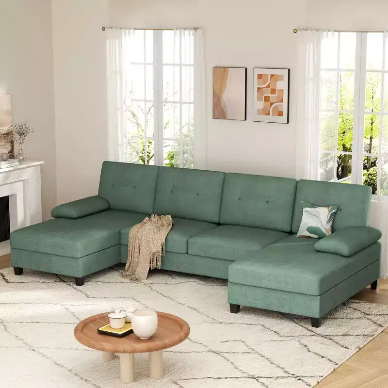 Divano componibile a U da 106" con doppia chaise longue, divano in tessuto a 4 posti, per soggiorno o appartamento