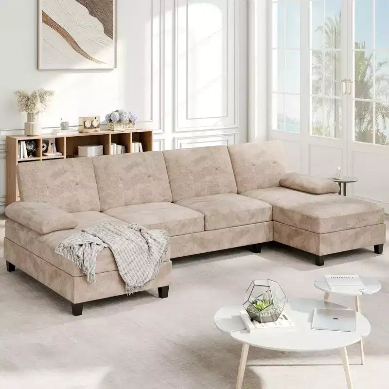 Divano componibile a U da 106" con doppia chaise longue, divano in tessuto a 4 posti, per soggiorno o appartamento
