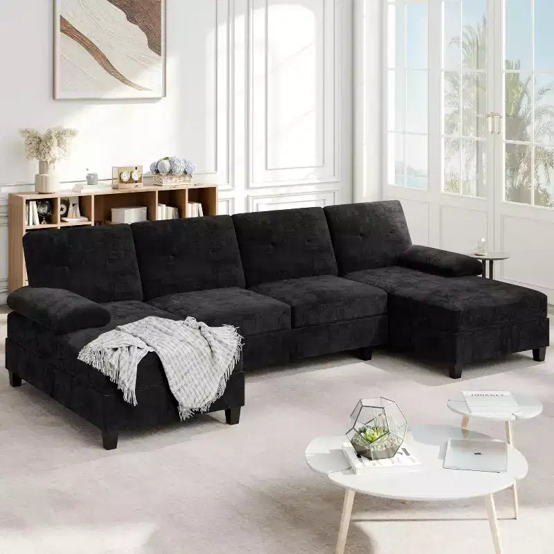 Divano componibile a U da 106" con doppia chaise longue, divano in tessuto a 4 posti, per soggiorno o appartamento