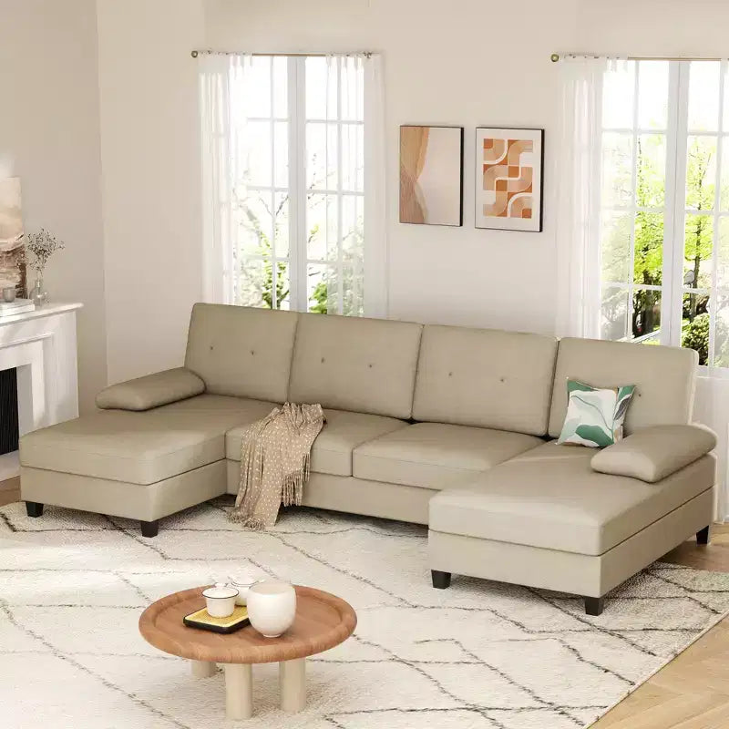 Divano componibile a U da 106" con doppia chaise longue, divano in tessuto a 4 posti, per soggiorno o appartamento