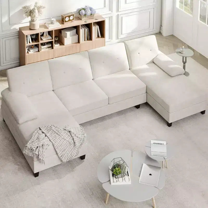 Divano componibile a U da 106" con doppia chaise longue, divano in tessuto a 4 posti, per soggiorno o appartamento