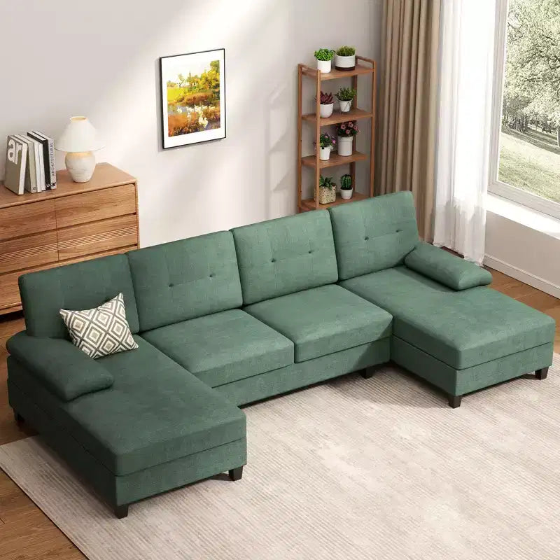 Divano componibile a U da 106" con doppia chaise longue, divano in tessuto a 4 posti, per soggiorno o appartamento