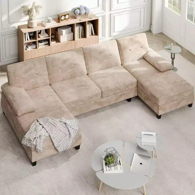 Divano componibile a U da 106" con doppia chaise longue, divano in tessuto a 4 posti, per soggiorno o appartamento