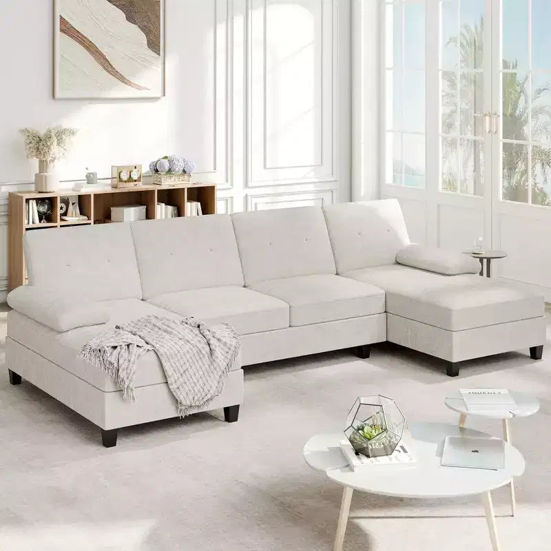 Divano componibile a U da 106" con doppia chaise longue, divano in tessuto a 4 posti, per soggiorno o appartamento