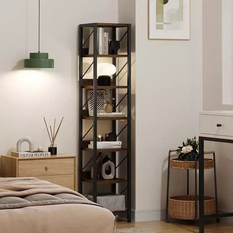 Libreria stretta a 6 ripiani con bordo di protezione
