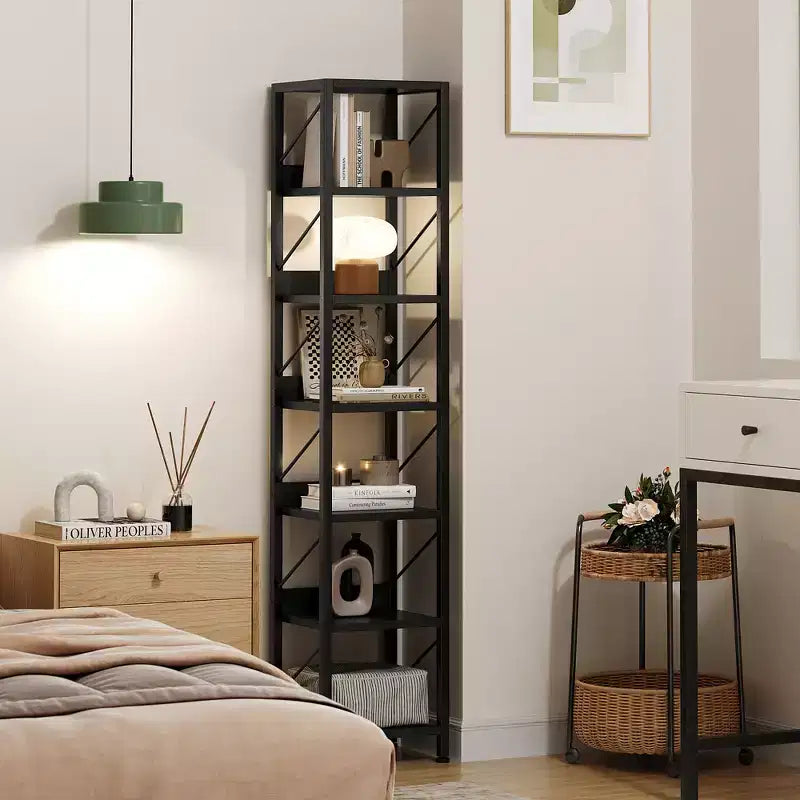 Libreria stretta a 6 ripiani con bordo di protezione