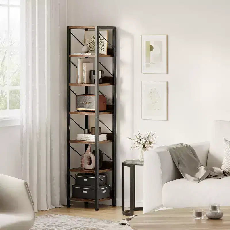 Libreria stretta a 6 ripiani con bordo di protezione