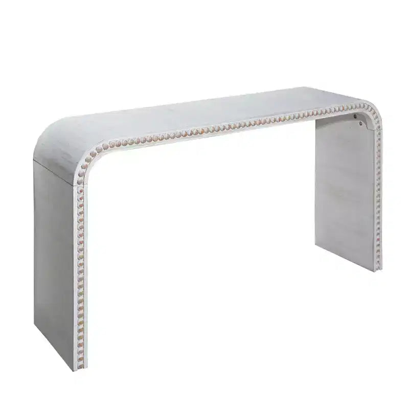 Console da 59" a Cascata con Dettagli in Perline di Legno, Design Minimalista, Bianco, per Ingresso o Soggiorno