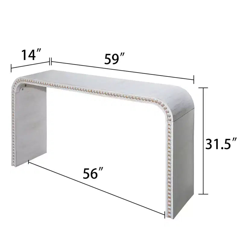 Console da 59" a Cascata con Dettagli in Perline di Legno, Design Minimalista, Bianco, per Ingresso o Soggiorno