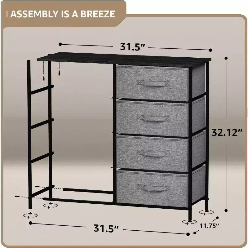 Comodino a 8 cassetti con struttura in acciaio, piano in legno e contenitori in tessuto, 81 cm (A) x 80 cm (L) x 30 cm (P), per camera da letto o armadio