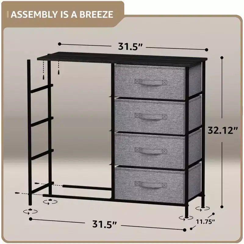 Comodino a 8 cassetti con struttura in acciaio, piano in legno e contenitori in tessuto, 81 cm (A) x 80 cm (L) x 30 cm (P), per camera da letto o armadio