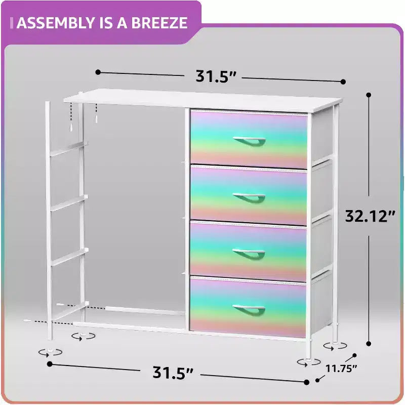 Comodino a 8 cassetti con struttura in acciaio, piano in legno e contenitori in tessuto, 81 cm (A) x 80 cm (L) x 30 cm (P), per camera da letto o armadio