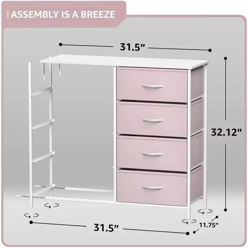 Comodino a 8 cassetti con struttura in acciaio, piano in legno e contenitori in tessuto, 81 cm (A) x 80 cm (L) x 30 cm (P), per camera da letto o armadio