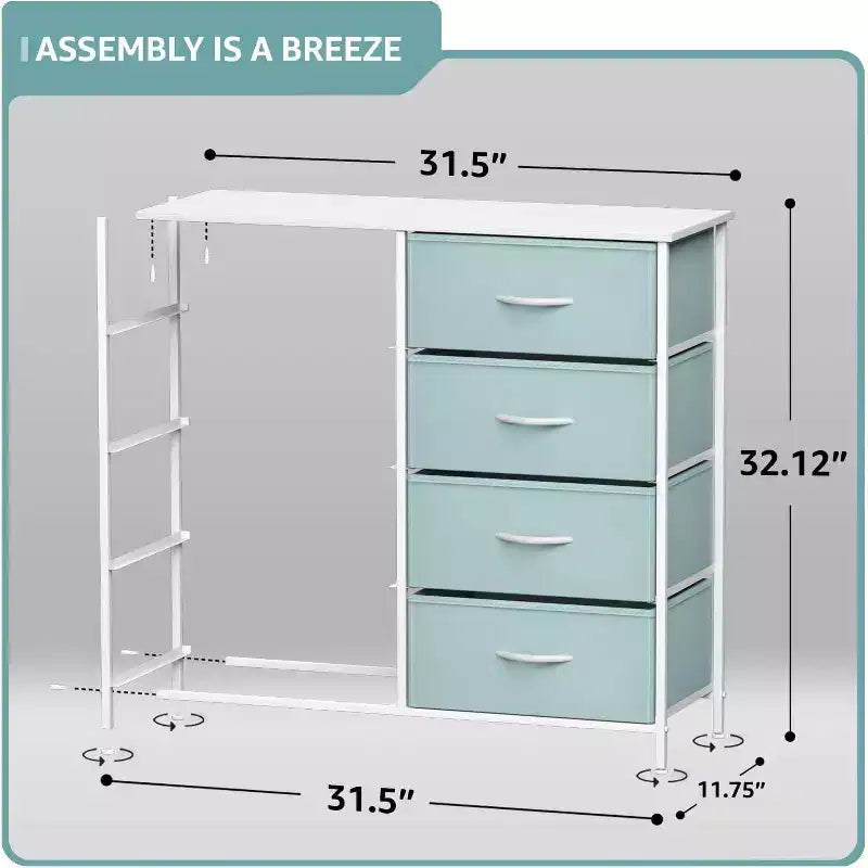 Comodino a 8 cassetti con struttura in acciaio, piano in legno e contenitori in tessuto, 81 cm (A) x 80 cm (L) x 30 cm (P), per camera da letto o armadio