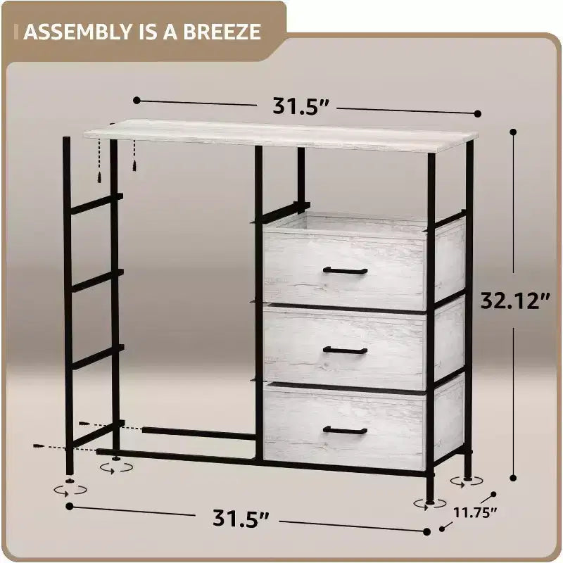 Comodino a 8 cassetti con struttura in acciaio, piano in legno e contenitori in tessuto, 81 cm (A) x 80 cm (L) x 30 cm (P), per camera da letto o armadio