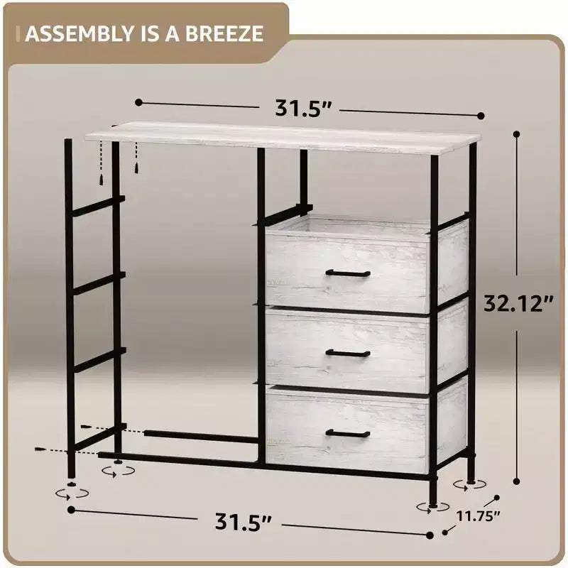 Comodino a 8 cassetti con struttura in acciaio, piano in legno e contenitori in tessuto, 81 cm (A) x 80 cm (L) x 30 cm (P), per camera da letto o armadio