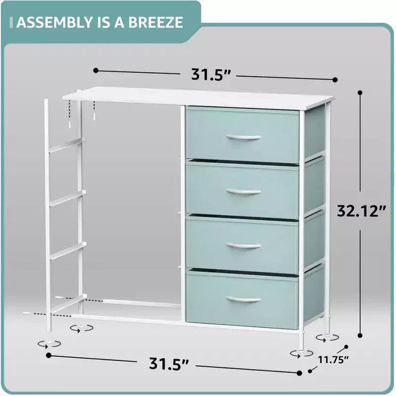Comodino a 8 cassetti con struttura in acciaio, piano in legno e contenitori in tessuto, 81 cm (A) x 80 cm (L) x 30 cm (P), per camera da letto o armadio