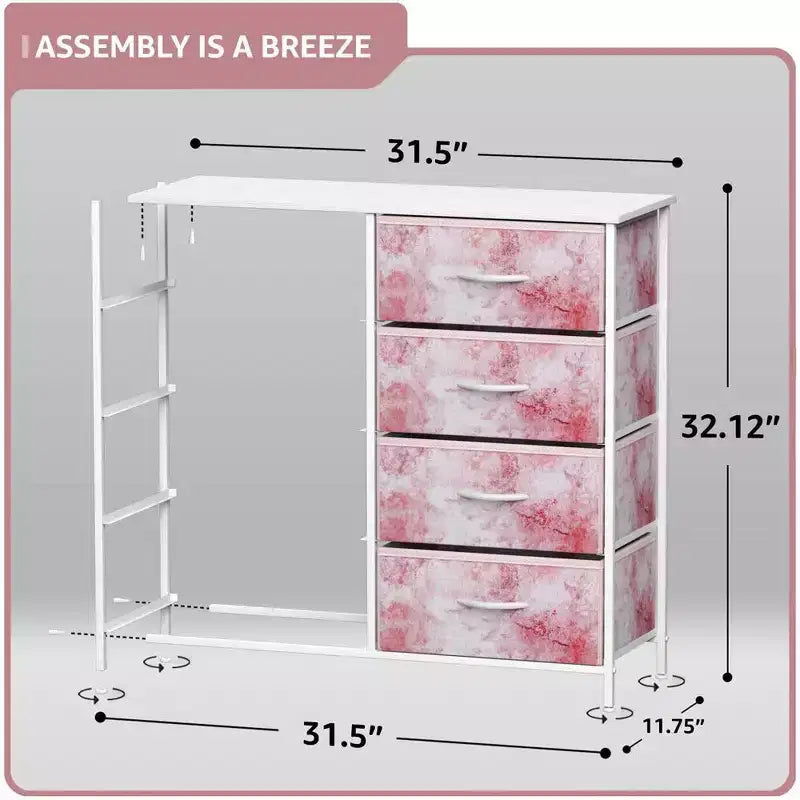 Comodino a 8 cassetti con struttura in acciaio, piano in legno e contenitori in tessuto, 81 cm (A) x 80 cm (L) x 30 cm (P), per camera da letto o armadio