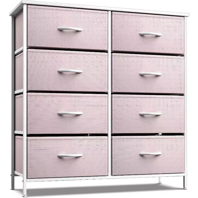 Comodino a 8 cassetti con struttura in acciaio, piano in legno e contenitori in tessuto, 81 cm (A) x 80 cm (L) x 30 cm (P), per camera da letto o armadio