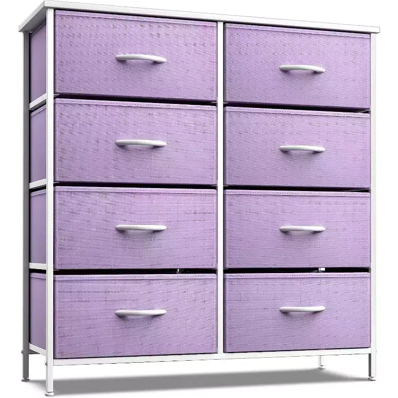 Comodino a 8 cassetti con struttura in acciaio, piano in legno e contenitori in tessuto, 81 cm (A) x 80 cm (L) x 30 cm (P), per camera da letto o armadio