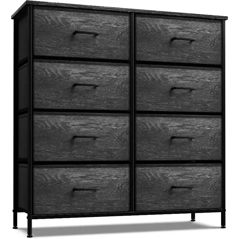 Comodino a 8 cassetti con struttura in acciaio, piano in legno e contenitori in tessuto, 81 cm (A) x 80 cm (L) x 30 cm (P), per camera da letto o armadio