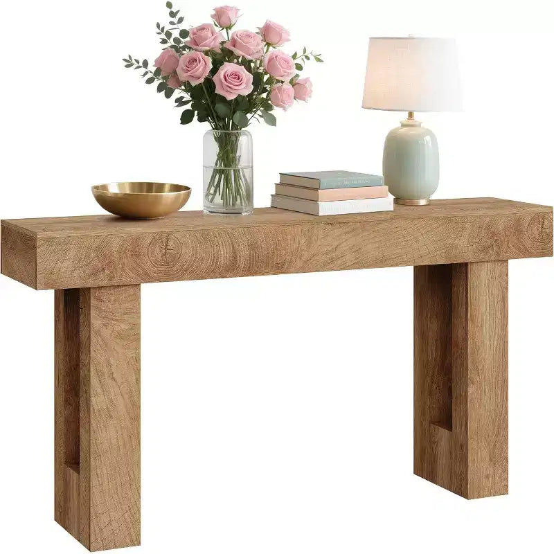 Console da parete stretta da 63" in stile rustico con ripiano aperto, finitura rovere rustico, per ingresso, soggiorno o corridoio