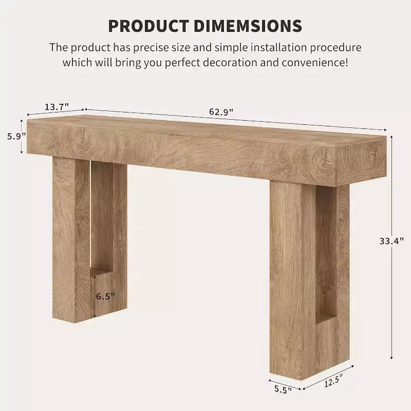 Console da parete stretta da 63" in stile rustico con ripiano aperto, finitura rovere rustico, per ingresso, soggiorno o corridoio