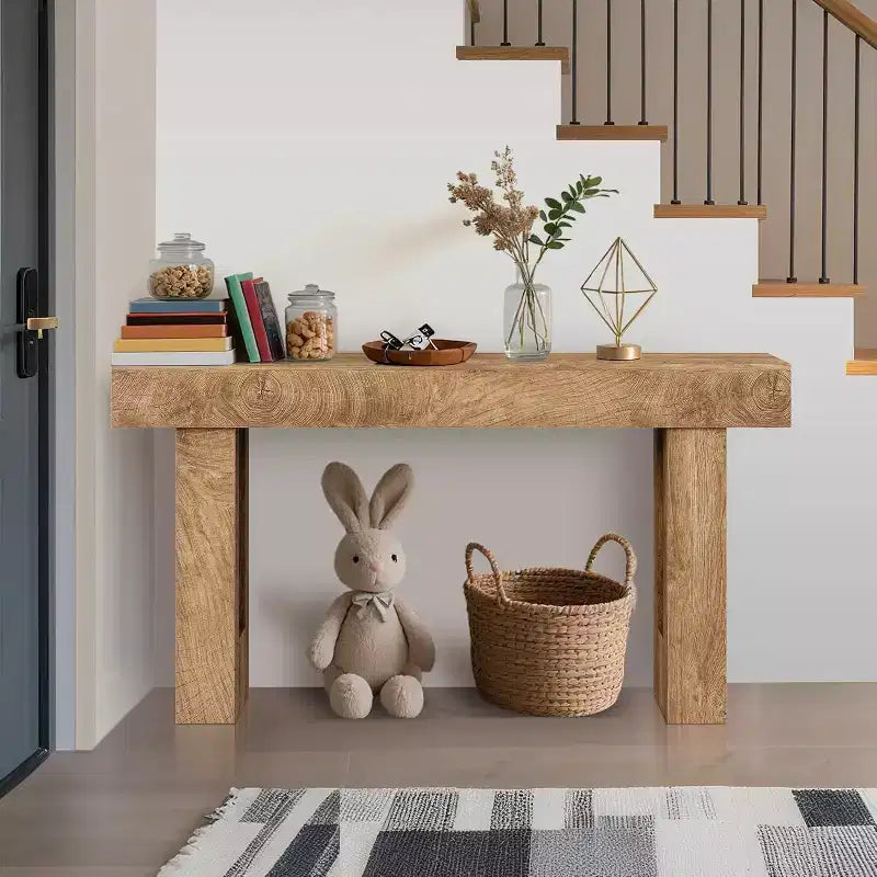 Console da parete stretta da 63" in stile rustico con ripiano aperto, finitura rovere rustico, per ingresso, soggiorno o corridoio