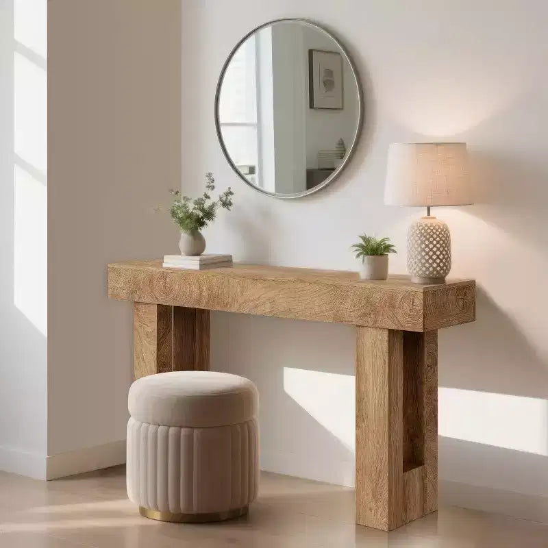 Console da parete stretta da 63" in stile rustico con ripiano aperto, finitura rovere rustico, per ingresso, soggiorno o corridoio
