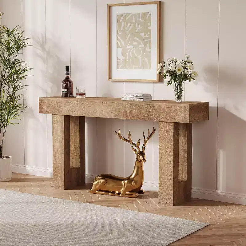 Console da parete stretta da 63" in stile rustico con ripiano aperto, finitura rovere rustico, per ingresso, soggiorno o corridoio