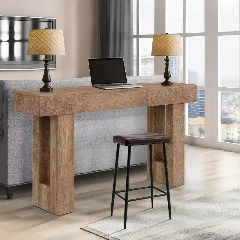 Console da parete stretta da 63" in stile rustico con ripiano aperto, finitura rovere rustico, per ingresso, soggiorno o corridoio