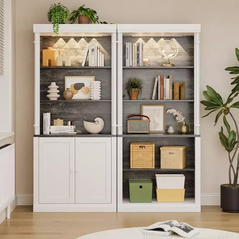 Libreria a 5 livelli con armadietto e illuminazione a LED