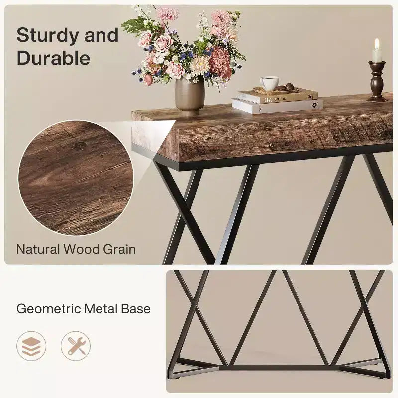 Tavolo consolle industriale da 55" con base geometrica in metallo, per ingresso, soggiorno o corridoio
