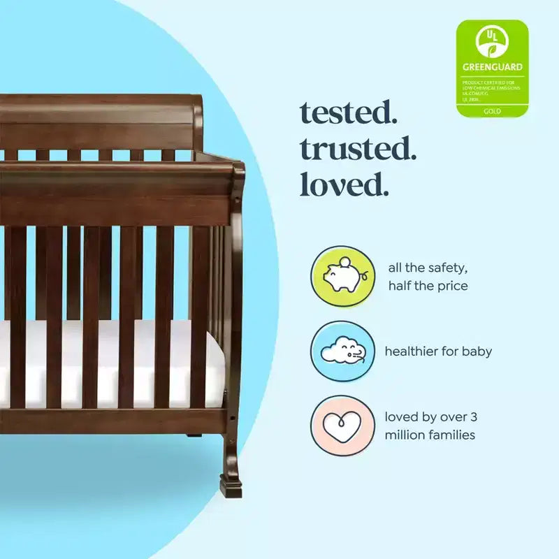 Culla Trasformabile 4 in 1, Legno di Pino Sostenibile, Certificata GREENGUARD Gold, Si Converte in Lettino per Bambini/Divanetto/Letto Matrimoniale